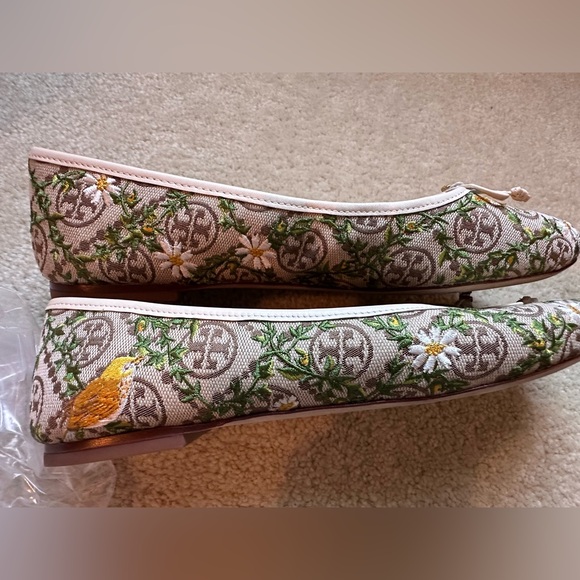 Tory Burch T Charm Embroided Canvas T Logo Ballet Flats - Picture 11 of 15